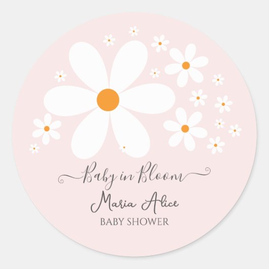 Baby in Bloom Pink Daisy Baby Shower Runder Aufkleber (Vorderseite)