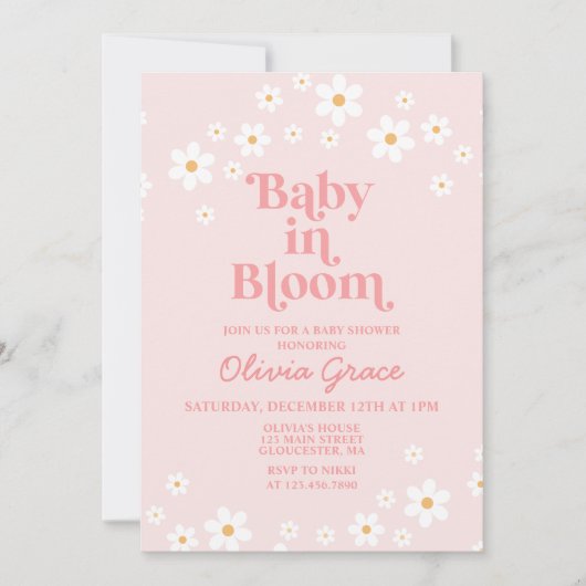 Baby in Bloom Pink Daisy Kinderdusche Einladung (Vorderseite)