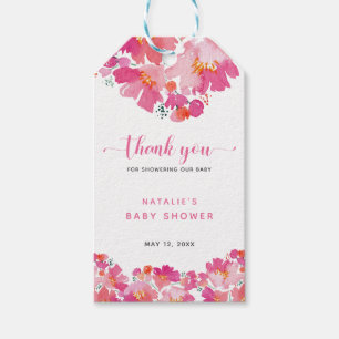 Baby in Bloom Pink Floral Danke, Watercolor Geschenkanhänger
