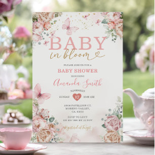 Baby in Bloom Pink Floral Girl Babydusche Einladung