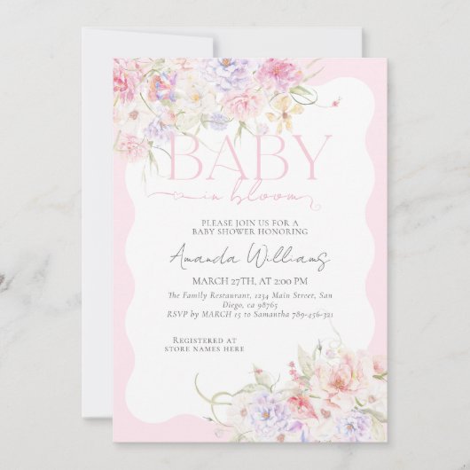 Baby in Bloom Pink Floral Modern Baby Girl Dusche Einladung (Vorderseite)