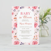 Baby in Bloom Pink Florals Custom Baby Dusche Einladung (Stehend Vorderseite)