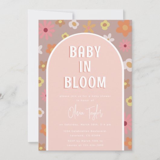 Baby in Bloom Pink Girl Babydusche Einladung (Vorderseite)