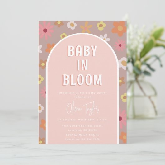 Baby in Bloom Pink Girl Babydusche Einladung (Stehend Vorderseite)