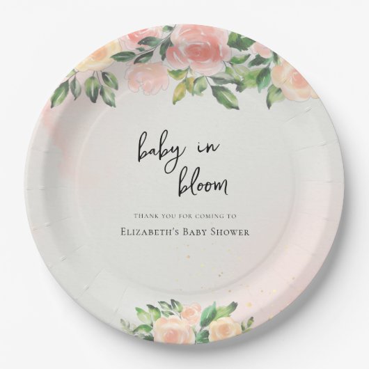 Baby in Bloom | Pink & Peach Floral Baby Dusche Pappteller (Vorderseite)