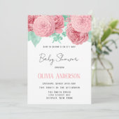 Baby in Bloom Pink Peony Baby Dusche Einladung (Stehend Vorderseite)