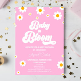 Baby in Bloom Pink Retro Daisy Blume Kinderdusche Einladung