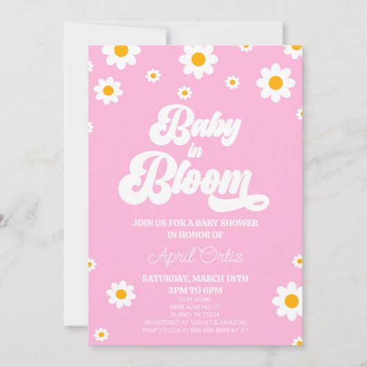 Baby in Bloom Pink Retro Daisy Blume Kinderdusche Einladung (Vorderseite)
