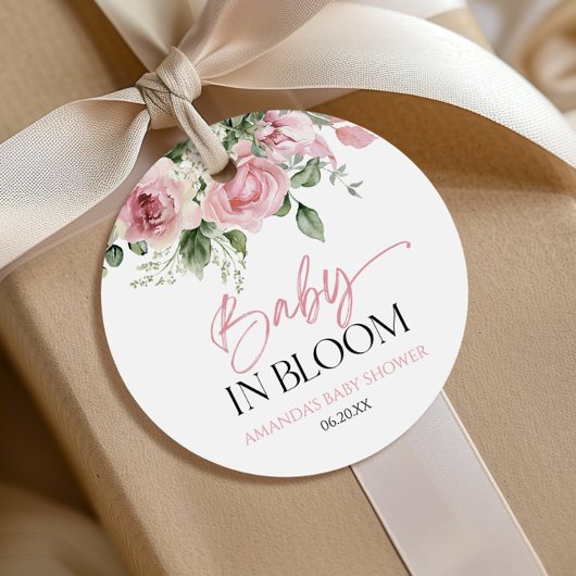 Baby in Bloom Pink Rose Blumenblütendusche Geschenkanhänger