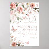 Baby in Bloom Pink Roses Floral Girl Babydusche Poster (Vorne)