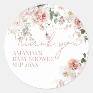 Baby in Bloom Pink Roses Floral Girl Babydusche Runder Aufkleber