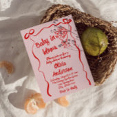 Baby in Bloom Pink Rot Gezeichnet Blume Bouquet Du Einladung