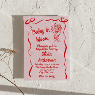 Baby in Bloom Pink Rot Gezeichnet Blume Bouquet Du Einladung