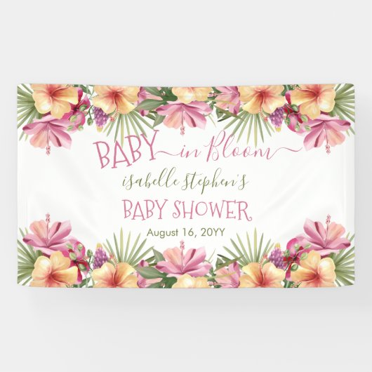 Baby in Bloom Pink Tropical Floral Baby Dusche = Banner (Horizontal)