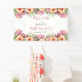 Baby in Bloom Pink Tropical Floral Baby Dusche Banner (Insitu)