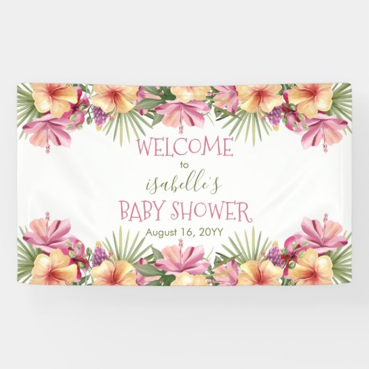 Baby in Bloom Pink Tropical Floral Baby Dusche Banner (Horizontal)