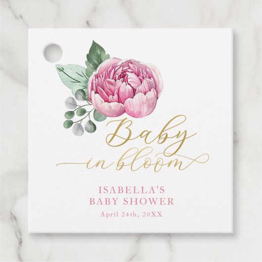Baby in Bloom Pink und Gold Floral Baby Dusche Fav Geschenkanhänger (Vorderseite)