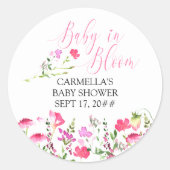 Baby in Bloom Pink Wildblume Kinderdusche Runder Aufkleber (Vorderseite)