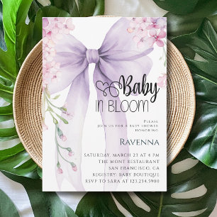 Baby in Bloom Preppy-Bogen Flieder Blumen Baby-Par Einladung