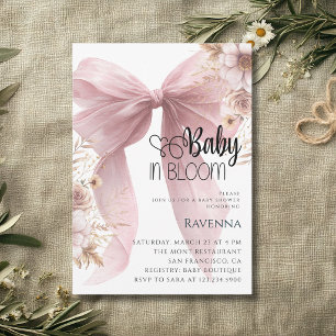 Baby in Bloom Preppy-Bow-Pfingstrosen-Babyparty Einladung