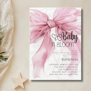 Baby in Bloom Preppy-Schleife Rosa Florale Babypar Einladung
