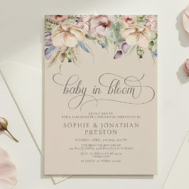 Baby In Bloom QR Beige Wildblumen-Baby-Party Einladung
