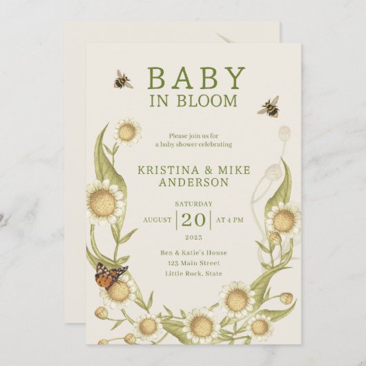 Baby in Bloom QR Code Dusche Einladung (Vorne/Hinten)