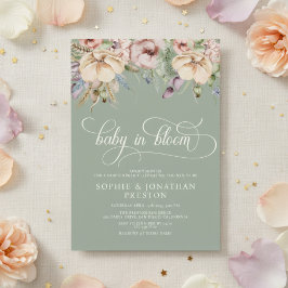 Baby In Bloom QR Salbeigrün Wildblumen-Baby-Party Einladung