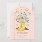 Baby in Bloom Rain Boots Blumengarten Babydusche Einladung (Vorderseite)