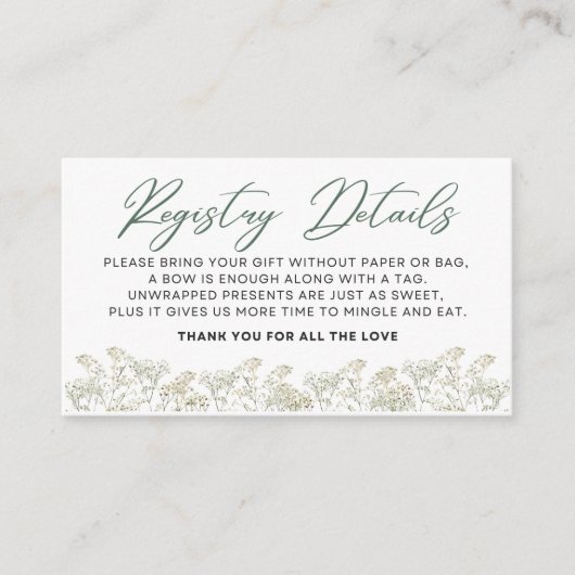 Baby in Bloom - Registrierungsdetails - Grün Begleitkarte (Vorderseite)