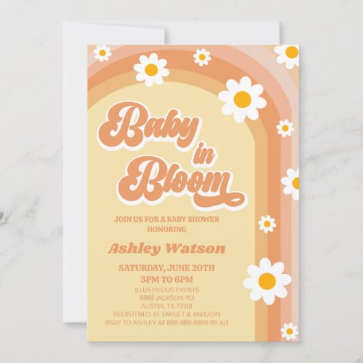 Baby in Bloom Retro Daisy Blume Kinderdusche Einladung (Vorderseite)