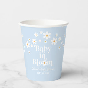 Baby in Bloom! Retro-Gänseblümchen blaue Babyparty Pappbecher
