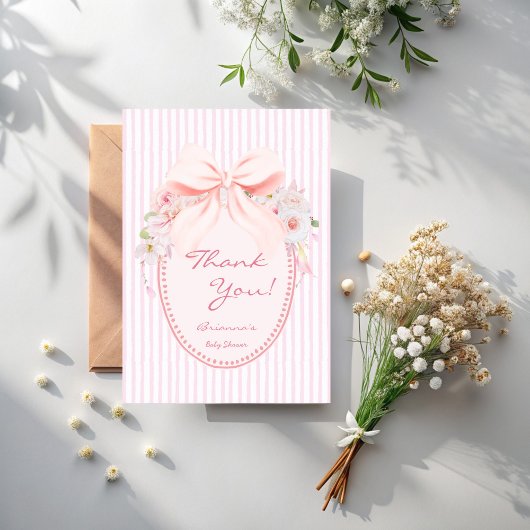 Baby in bloom retro preppy bow baby shower dankeskarte