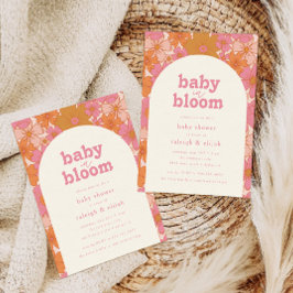 Baby in Bloom Retro Rosa Blumenbogen | Einladung