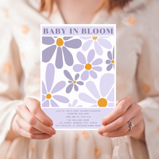 Baby in Bloom Retro Vintag Lavendel Einladung
