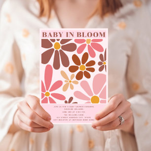 Baby In Bloom Retro Vintage Terrakotta Rosa Blumen Einladung