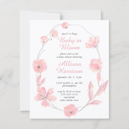 Baby in Bloom Rosa Blumendusche Einladung (Vorderseite)