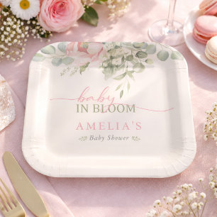 Baby in Bloom Rosa Florale Baby Mädchen Shower Pappteller