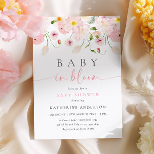 Baby In Bloom Rosa Florale Babyparty-Einladung Einladung