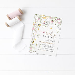 Baby in Bloom Rosa & Gelbe Wildblumen Dusche Einladung