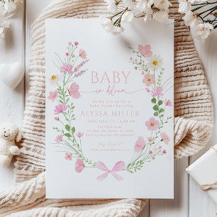Baby in Bloom Rosa Pfirsich Wildblumen-Baby-Party Einladung