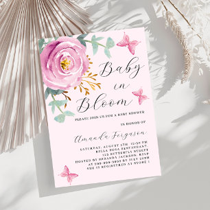 Baby in Bloom rosa Rosa Schmetterling Baby Dusche Einladung