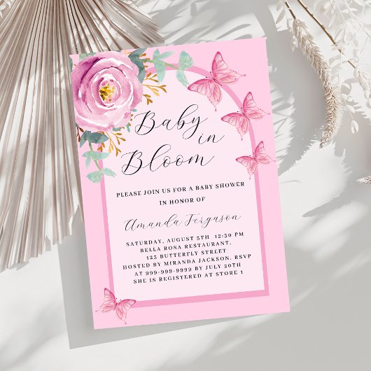 Baby in Bloom rosa Rosa Schmetterling Bogen Baby D Einladung