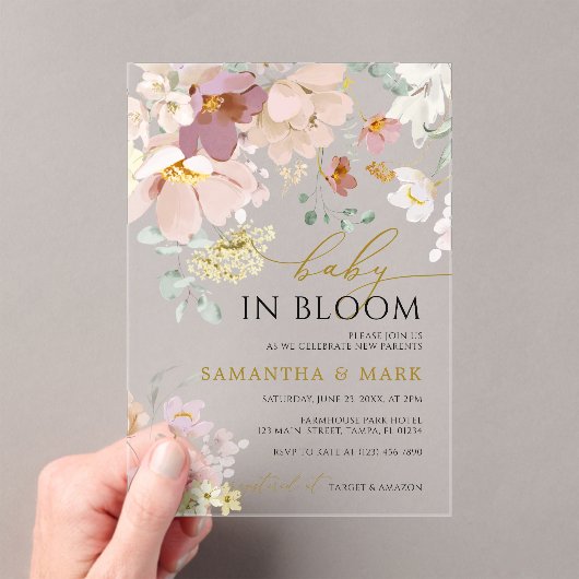 Baby in Bloom Rosa & Rote Wildblumen Dusche Acryleinladungen (Insitu (Handheld))