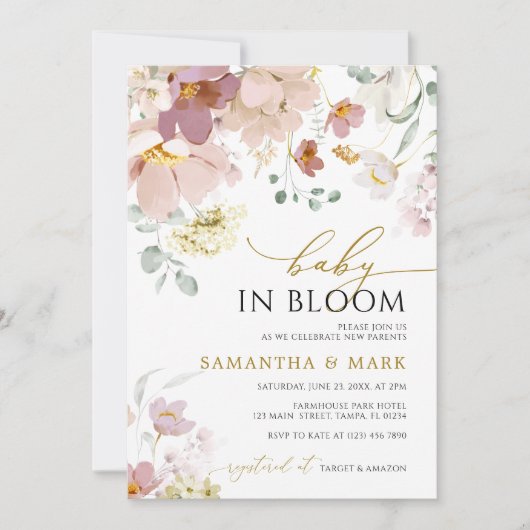 Baby in Bloom Rosa & Rote Wildblumen Dusche Einladung (Vorderseite)