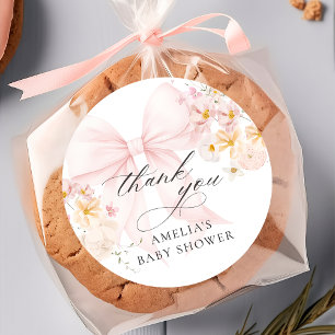 Baby In Bloom Rosa Schleife Baby Shower Aufkleber