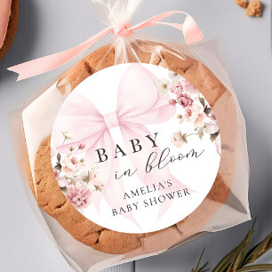 Baby In Bloom Rosa Schleife Baby Shower Aufkleber
