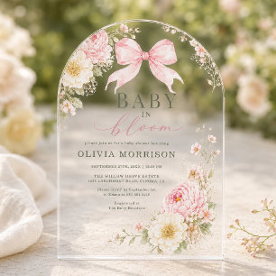 Baby in Bloom Rosa Schleife Baby Shower Einladung
