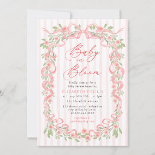 Baby in Bloom Rosa Schleife Florale Rosen Babypart Einladung