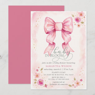 Baby in Bloom Rosa Schleife Florales Mädchen-Baby- Einladung